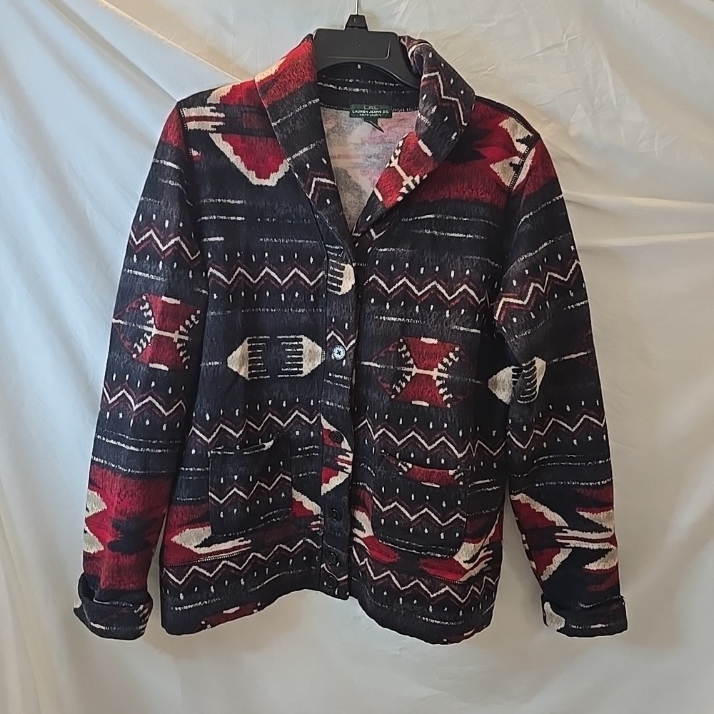 LRL Lauren Jeans Co Southwest Aztec Print Cardigan‎ Sweater Button-Up Sz XL